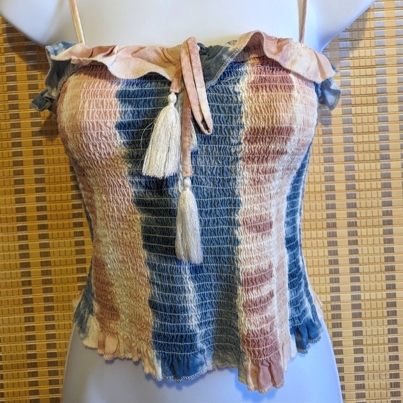 Ocean Drive Tops - Ocean drive Boho style tie dye stretch top spaghetti straps tassel tie NWOT sz m